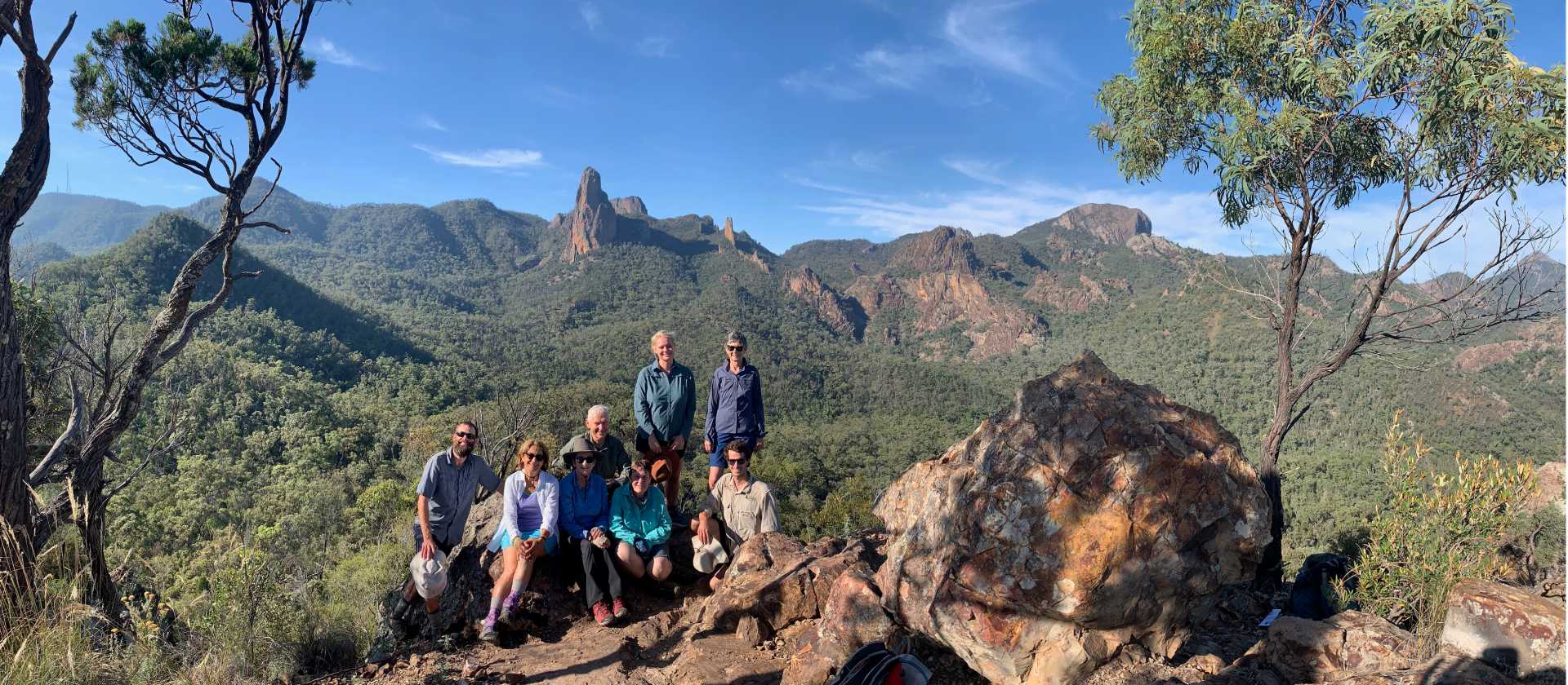 Enjoying the magical Warrumbungles from Macha Tor, with the Breadknife and the Belougery Spire in the background.

 | Michael Buggy