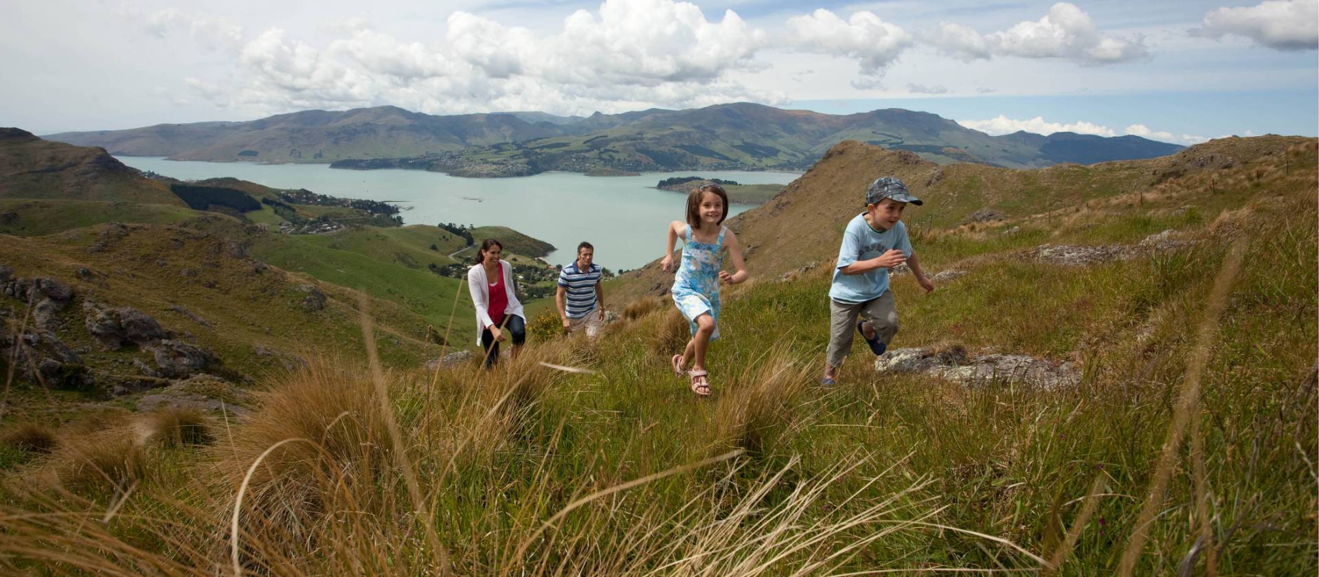 Family walking on the Port Hills | ChristchurchNZ