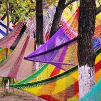 Colourful hammocks on display in the lively markets