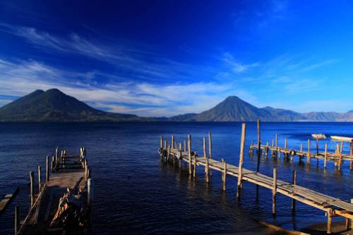 Piers extending into Lake Atitlan