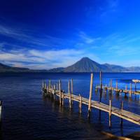 Piers extending into Lake Atitlan