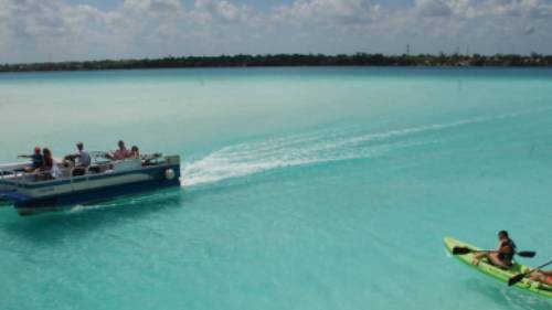 Lake Bacalar is also called the Lagoon of Seven Colors due to its blue and turquoise hues.