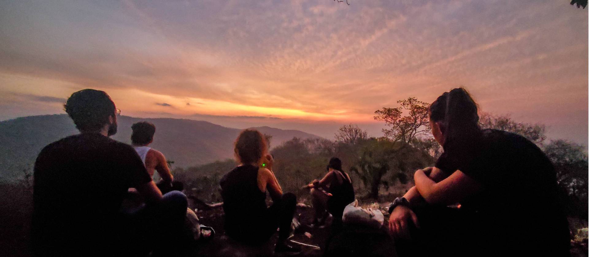 Students enjoying an early sunrise in the Oaxaca mountains