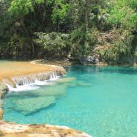 The relaxing crystal clear aquamarine waters of Semuc Champey National Park.