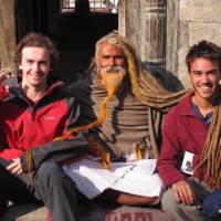 Students making friends with a Sadhu in Kathmandu, Nepal | Greg Pike