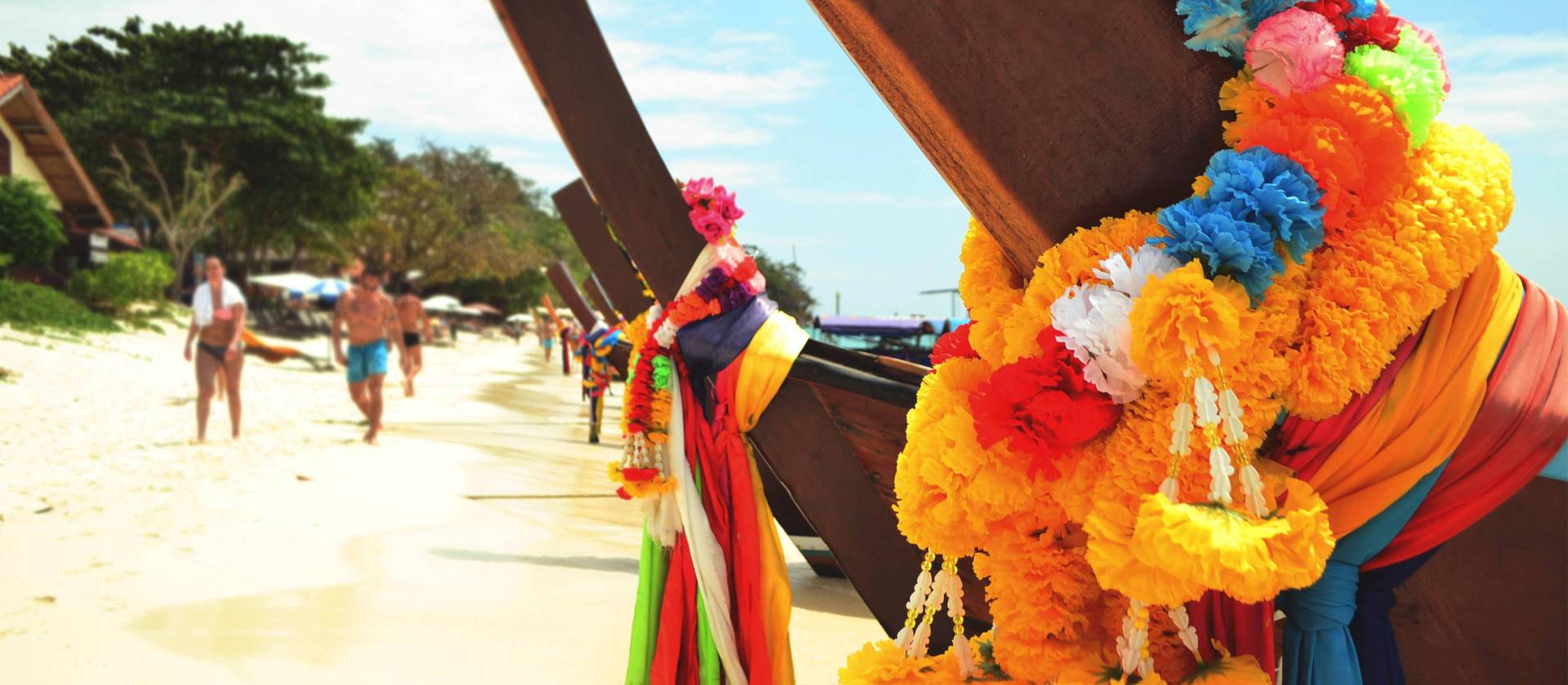 Thailand beach boats in a local ceremony Southern Thailand