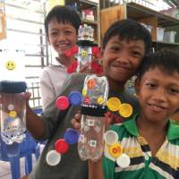 Children at Treak Community Centre recycling plastic
