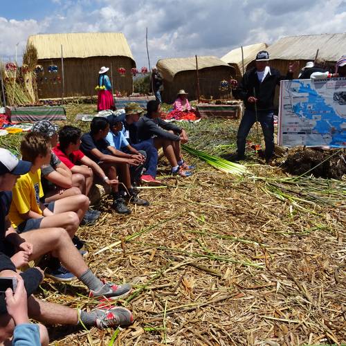 Students learning about Lake Titicaca