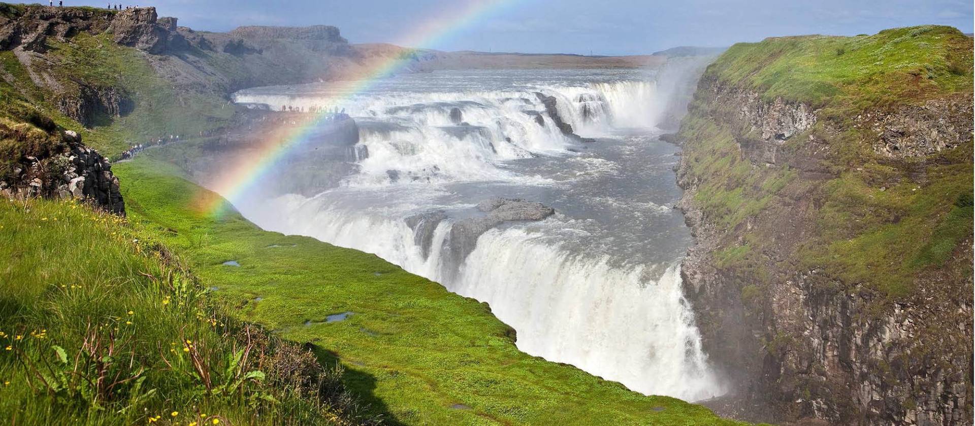 Rainbow over the stunning waterfalls on Iceland's Golden Circle