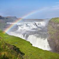Rainbow over the stunning waterfalls on Iceland's Golden Circle