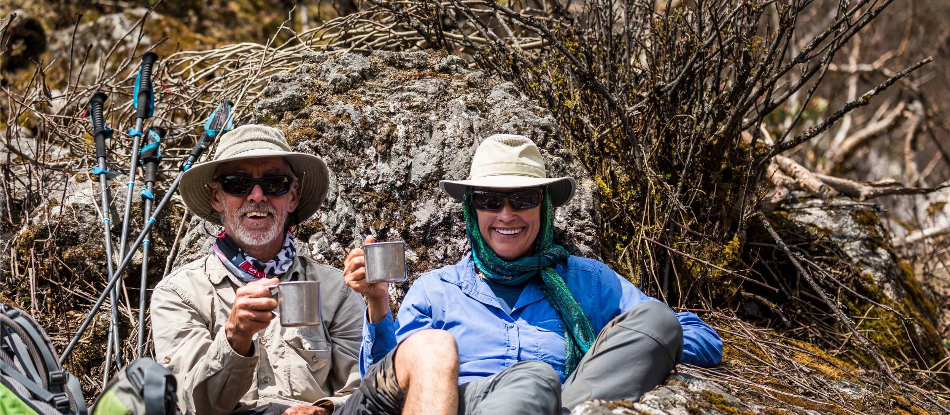 Trekkers taking a drink break on trek. | Lachlan Gardiner