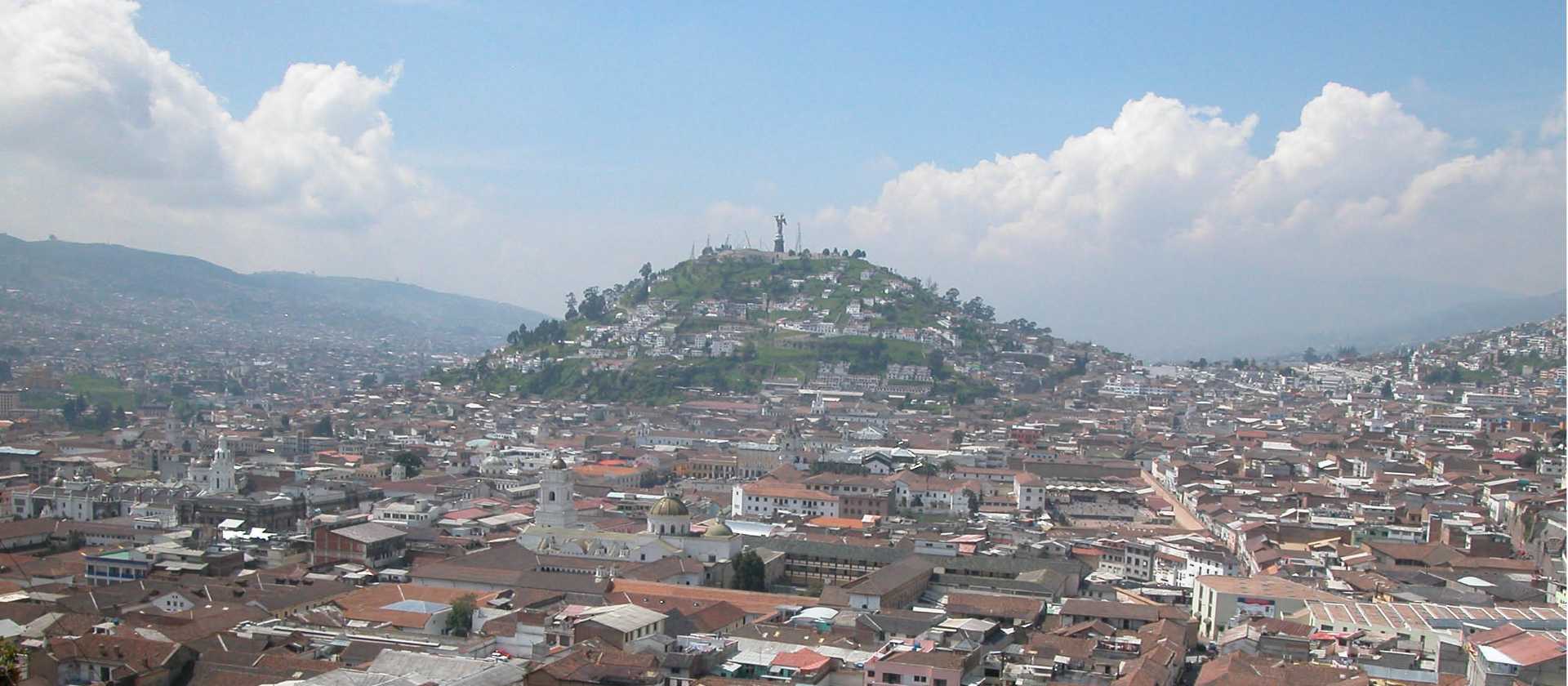 The incredible view of El Panecillo Hill over the expanse of Quito city.
