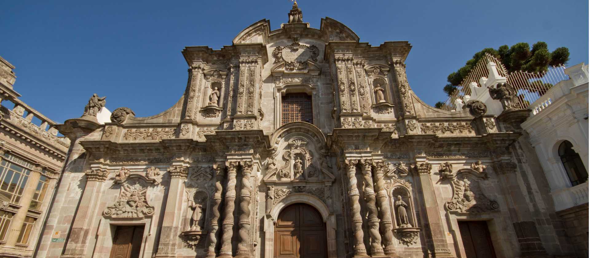 La Compania church, where the façade of its main temple is entirely carved in volcanic stone.