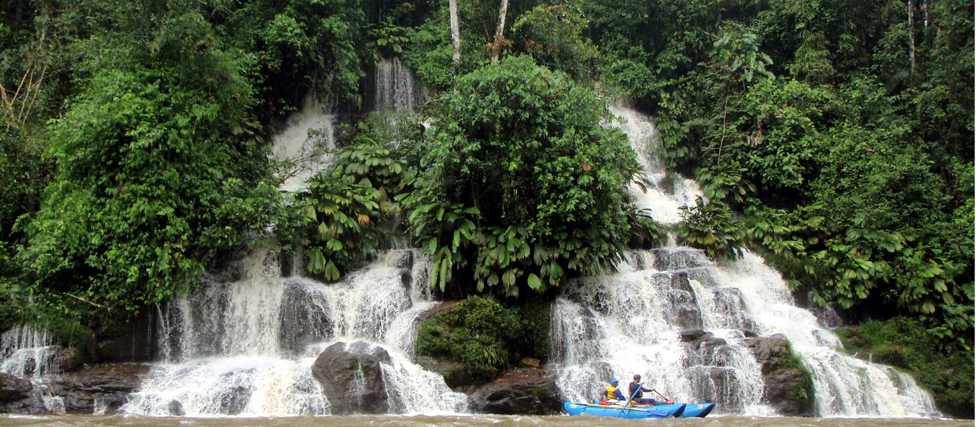 River rafting provides a unique perspective of the Amazon jungle and waterfalls.