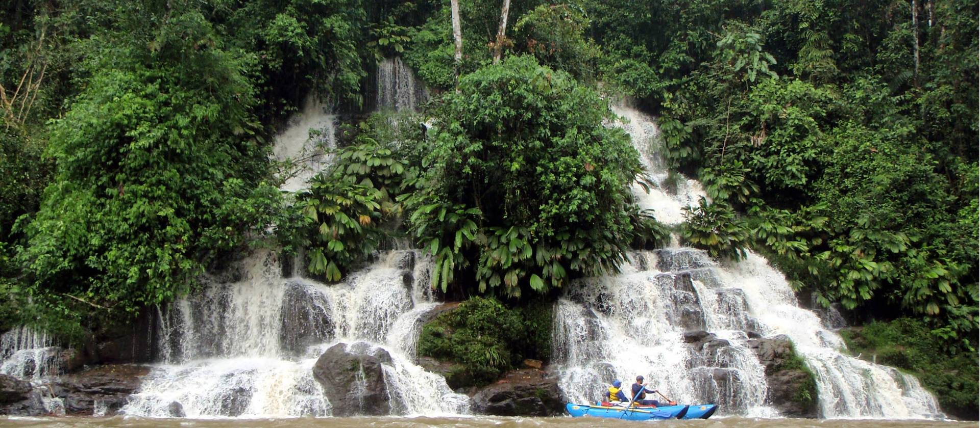 River rafting provides a unique perspective of the Amazon jungle and waterfalls.