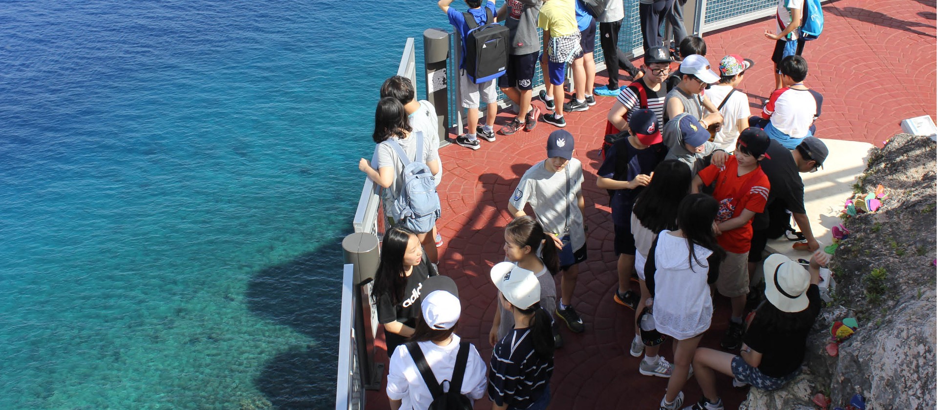 KIS Jeju students taking in the view from Two Lovers Point, Guam
