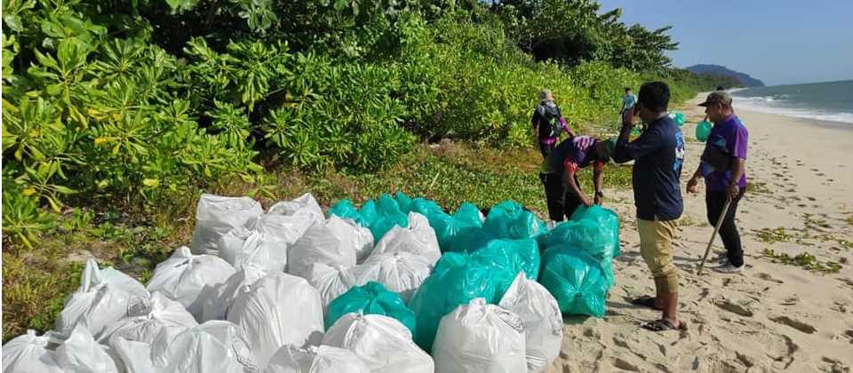 Piles of rubbish collected on our beach clean up program