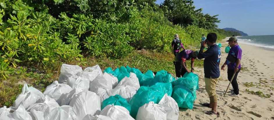 Piles of rubbish collected on our beach clean up program