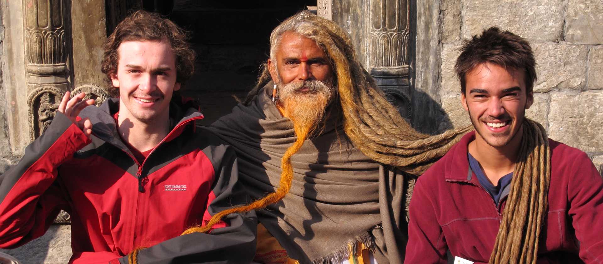 Students making friends with a Sadhu in Kathmandu, Nepal | Greg Pike
