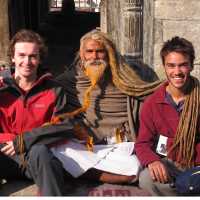 Students making friends with a Sadhu in Kathmandu, Nepal | Greg Pike