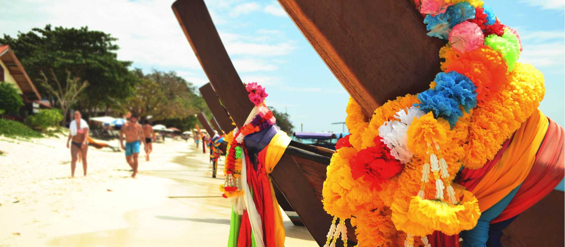 Thailand beach boats in a local ceremony Southern Thailand