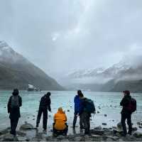 Students hanging out at the Tasman Glacier in NZ