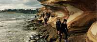 School group exploring the Painted Cliffs on Maria Island | Holly Van De Beek