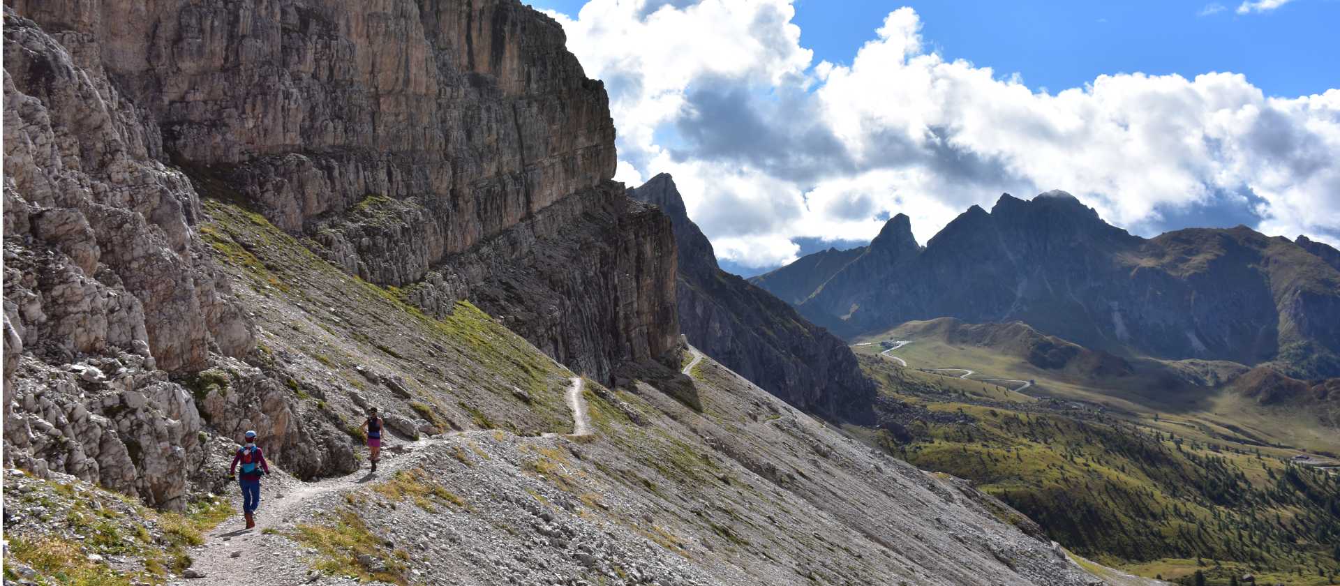 Trekking along the single path under sunny skies