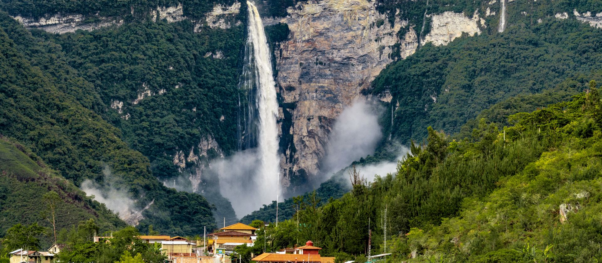 A view of the Gocta Waterfall from the village