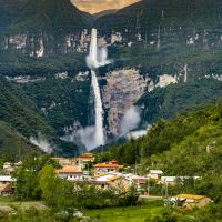 A view of the Gocta Waterfall from the village