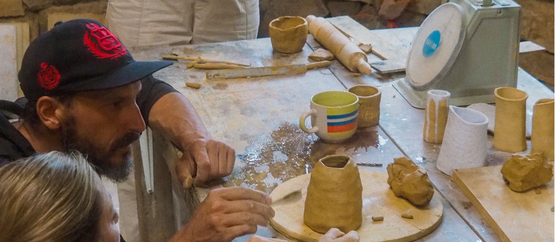Working on some pottery pieces at the Gocta Lab