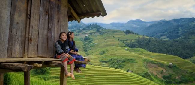 Friendly village children in Ha Giang, Vietnam