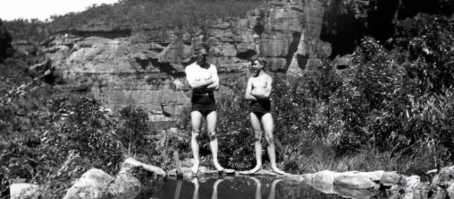 Eric Dark and son Michael at 'Jerrikellimi Pool' near Leura in 1943 | Source: Local Studies Collection - Blue Mountains City Library